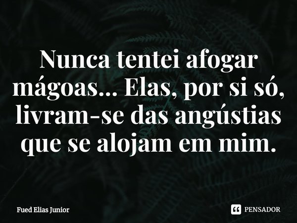 ⁠Nunca tentei afogar mágoas... Elas, por si só, livram-se das angústias que se alojam em mim.... Frase de Fued Elias Júnior.
