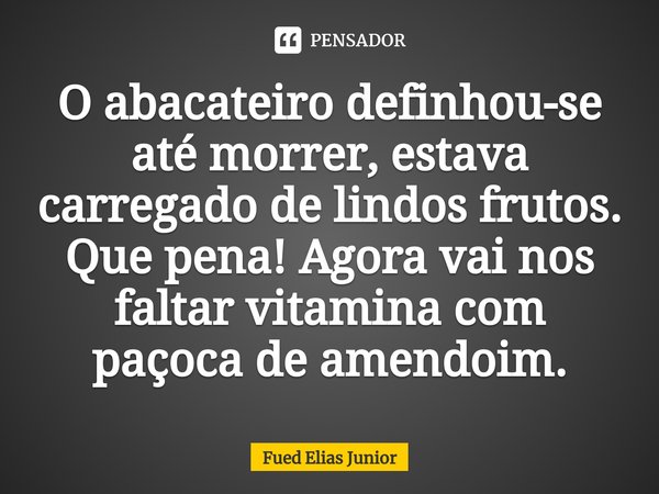 ⁠O abacateiro definhou-se até morrer, estava carregado de lindos frutos. Que pena! Agora vai nos faltar vitamina com paçoca de amendoim.... Frase de Fued Elias Júnior.