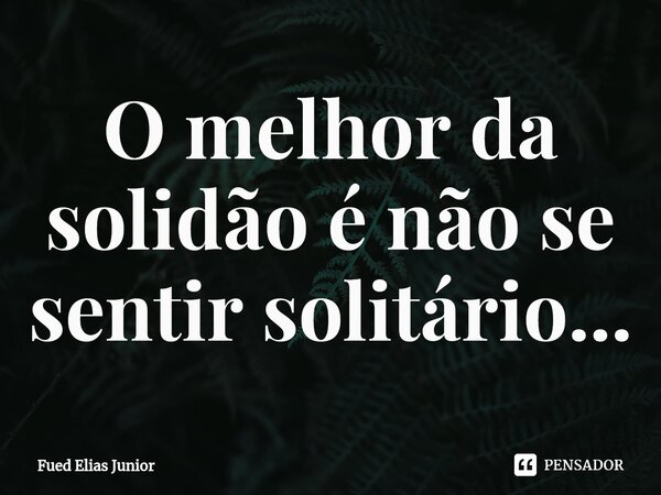 ⁠O melhor da solidão é não se sentir solitário...... Frase de Fued Elias Júnior.