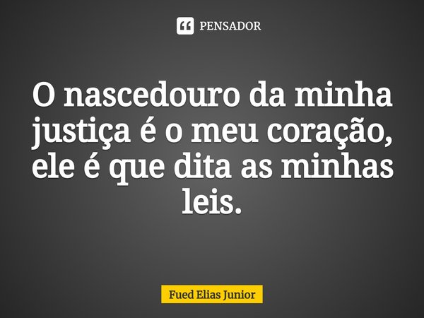 ⁠O nascedouro da minha justiça é o meu coração, ele é que dita as minhas leis.... Frase de Fued Elias Júnior.