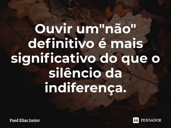 ⁠Ouvir um "não" definitivo é mais significativo do que o silêncio da indiferença.... Frase de Fued Elias Júnior.