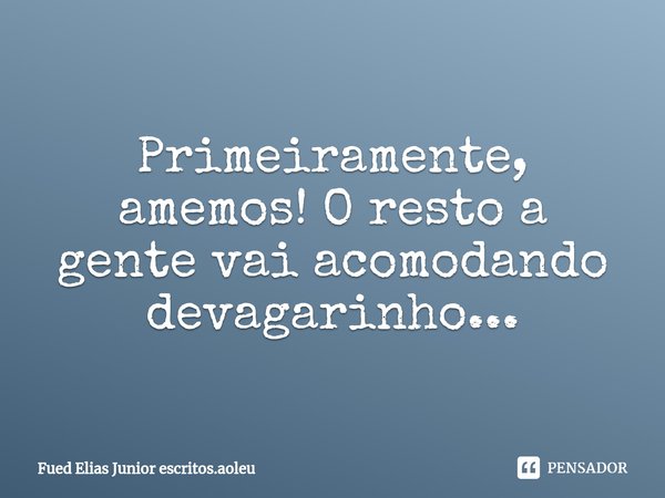 ⁠Primeiramente, amemos! O resto a gente vai acomodando devagarinho...... Frase de Fued Elias Junior escritos.aoleu.