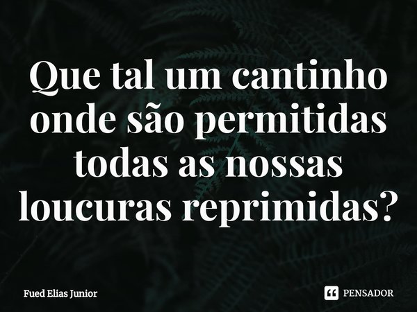 ⁠Que tal um cantinho onde são permitidas
todas as nossas loucuras reprimidas?... Frase de Fued Elias Júnior.