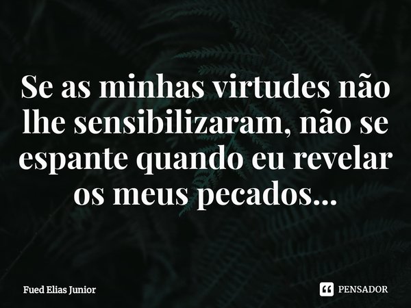 ⁠Se as minhas virtudes não lhe sensibilizaram, não se espante quando eu revelar os meus pecados...... Frase de Fued Elias Júnior.