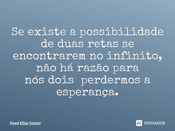 ⁠Se existe a possibilidade de duas retas se
encontrarem no infinito, não há razão para
nós dois perdermos a esperança.... Frase de Fued Elias Júnior.