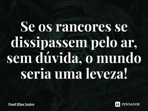 ⁠Se os rancores se dissipassem pelo ar,
sem dúvida, o mundo seria uma leveza!... Frase de Fued Elias Júnior.