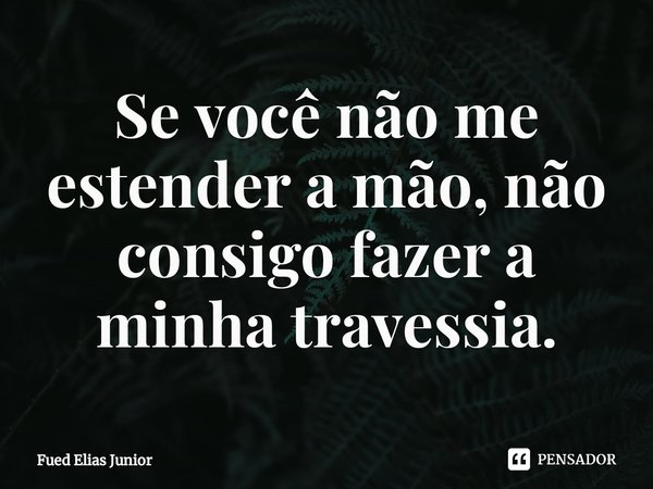 ⁠Se você não me estender a mão, não consigo fazer a minha travessia.... Frase de Fued Elias Júnior.