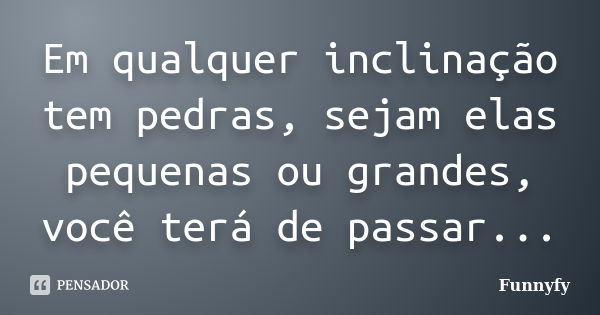 Em qualquer inclinação tem pedras, sejam elas pequenas ou grandes, você terá de passar...... Frase de Funnyfy.