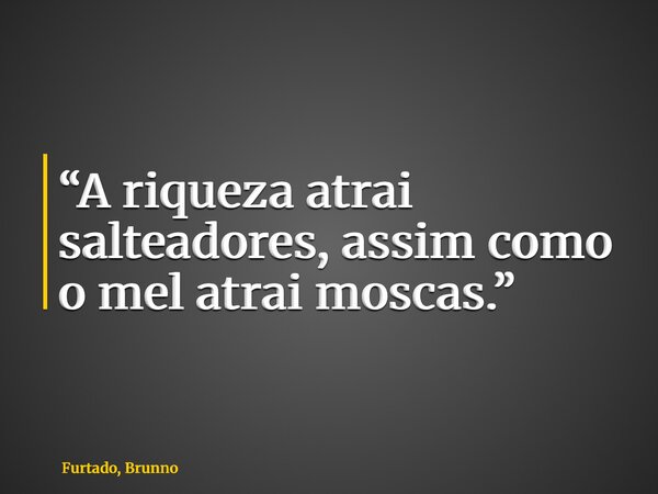 “A riqueza atrai salteadores, assim como o mel atrai moscas.”... Frase de Furtado, Brunno.