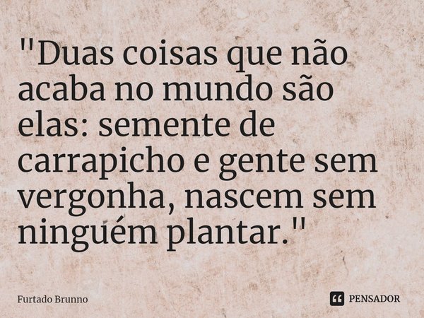 "Duas coisas que não acaba no mundo são elas: semente de carrapicho ⁠e gente sem vergonha, nascem sem ninguém plantar."... Frase de Furtado Brunno.