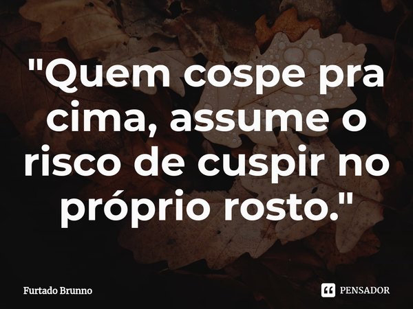 ⁠"Quem cospe pra cima, assume o risco de cuspir no próprio rosto."... Frase de Furtado Brunno.