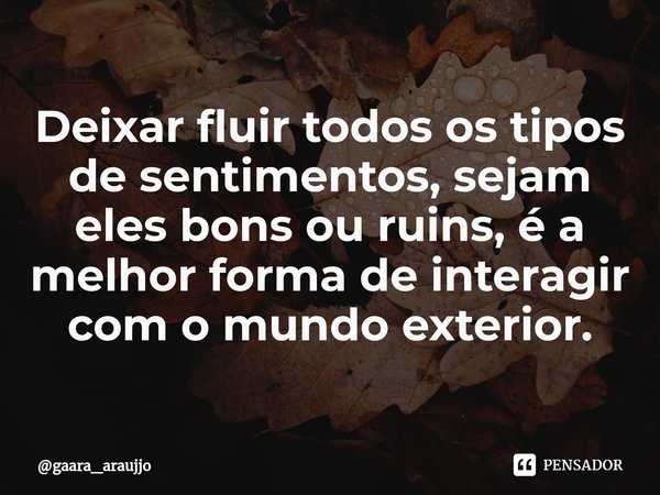 ⁠Deixar fluir todos os tipos de sentimentos, sejam eles bons ou ruins, é a melhor forma de interagir com o mundo exterior.... Frase de gaara_araujjo.