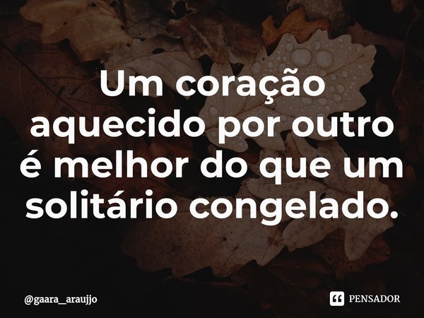 Um coração aquecido por outro é melhor do que um solitário congelado.... Frase de gaara_araujjo.