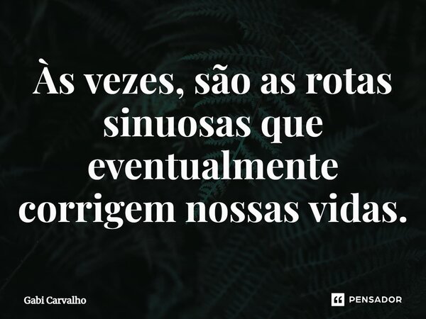 Às vezes, são as rotas sinuosas que eventualmente corrigem nossas vidas.... Frase de Gabi Carvalho.