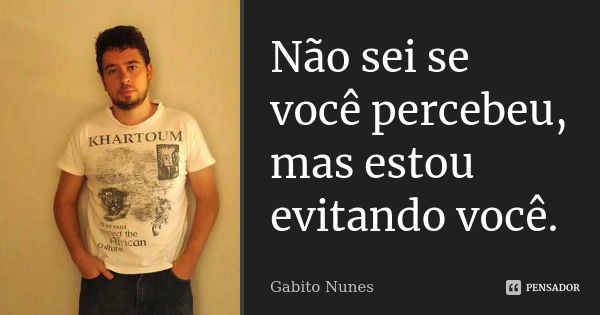 Não sei se você percebeu, mas estou evitando você.... Frase de Gabito Nunes.