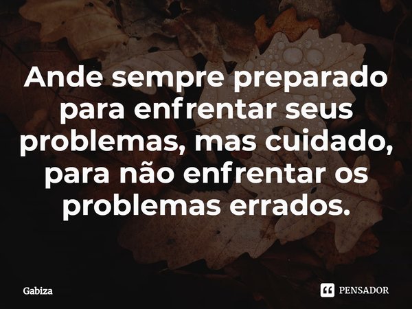 ⁠Ande sempre preparado para enfrentar seus problemas, mas cuidado, para não enfrentar os problemas errados.... Frase de Gabiza.