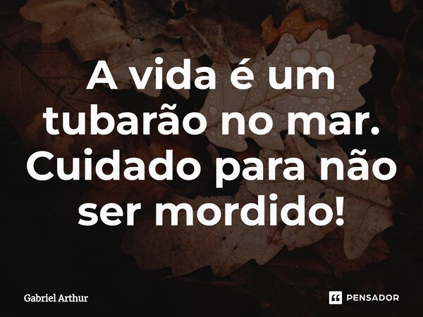 A vida é um tubarão no mar. Cuidado para não ser mordido!⁠... Frase de Gabriel Arthur.