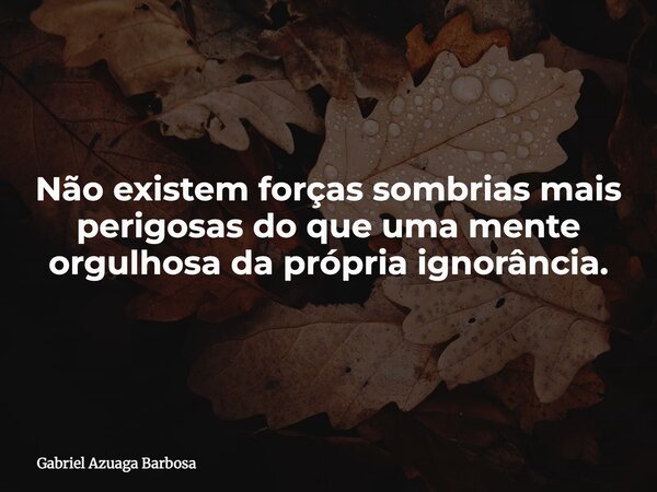 Não existem forças sombrias mais perigosas do que uma mente orgulhosa da própria ignorância.... Frase de Gabriel Azuaga Barbosa.