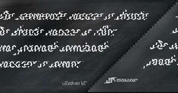 Da semente nasce o broto. Do broto nasce a flor. De uma grande amizade pode nascer o amor.... Frase de Gabriel B..