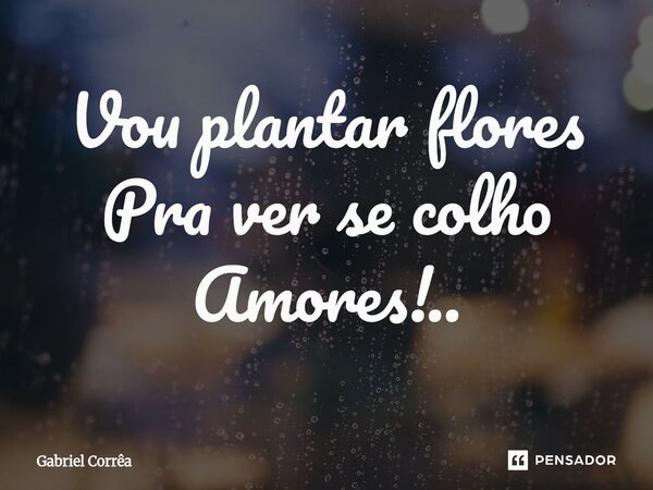 Vou plantar flores Pra ver se colho Amores!..... Frase de Gabriel Corrêa.