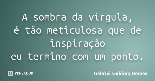 A sombra da vírgula, é tão meticulosa que de inspiração eu termino com um ponto.... Frase de Gabriel Galdino Gomes.