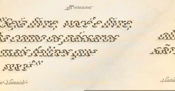 "Seja livre, você e livre, olha como os pássaros são mais felizes que você"... Frase de Gabriel Geraldo.