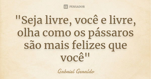 "Seja livre, você e livre, olha como os pássaros são mais felizes que você"... Frase de Gabriel Geraldo.