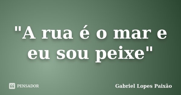 "A rua é o mar e eu sou peixe"... Frase de Gabriel Lopes Paixão.