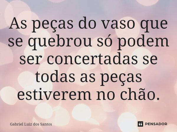 ⁠As peças do vaso que se quebrou só podem ser concertadas se todas as peças estiverem no chão.... Frase de Gabriel Luiz dos Santos.