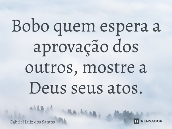 ⁠Bobo quem espera a aprovação dos outros, mostre a Deus seus atos.... Frase de Gabriel Luiz dos Santos.