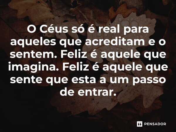 O Céus só é real para aqueles que acreditam e o sentem. ⁠Feliz é aquele que imagina. Feliz é aquele que sente que esta a um passo de entrar.... Frase de Gabriel Luiz dos Santos.