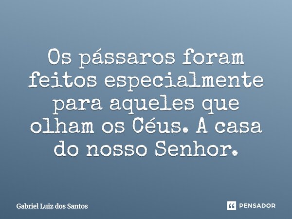 ⁠Os pássaros foram feitos especialmente para aqueles que olham os Céus. A casa do nosso Senhor.... Frase de Gabriel Luiz dos Santos.