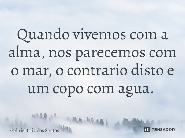 Quando vivemos com a alma, nos parecemos com o mar, o contrario disto e um copo com agua. ⁠... Frase de Gabriel Luiz dos Santos.