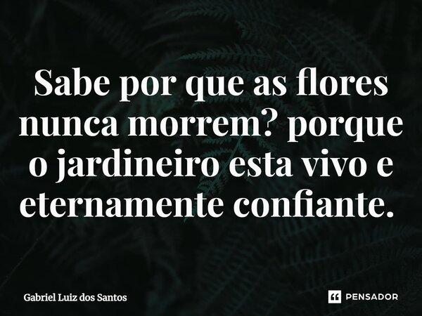 Sabe por que as flores nunca morrem? Porque o jardineiro está vivo e eternamente confiante. ⁠... Frase de Gabriel Luiz dos Santos.