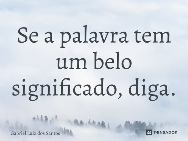 ⁠Se a palavra tem um belo significado, diga.... Frase de Gabriel Luiz dos Santos.