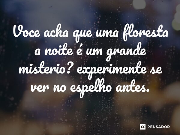 ⁠Você acha que uma floresta a noite é um grande mistério? experimente se ver no espelho antes.... Frase de Gabriel Luiz dos Santos.