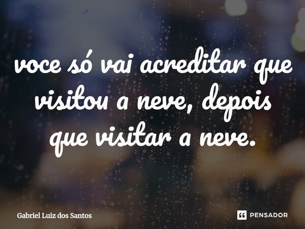 ⁠você só vai acreditar que visitou a neve, depois que visitar a neve.... Frase de Gabriel Luiz dos Santos.