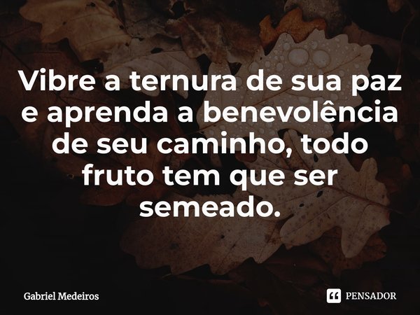 ⁠Vibre a ternura de sua paz e aprenda a benevolência
de seu caminho, todo fruto tem que ser semeado.... Frase de Gabriel Medeiros.