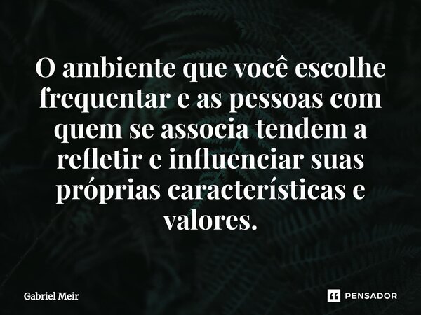 O ambiente que você escolhe frequentar e as pessoas com quem se associa tendem a refletir e influenciar suas próprias características e valores.... Frase de Gabriel Meir.