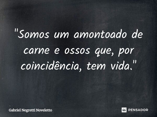 ⁠"Somos um amontoado de carne e ossos que, por coincidência, tem vida."... Frase de Gabriel Negretti Noveletto.