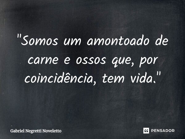 ⁠"Somos um amontoado de carne e ossos que, por coincidência, tem vida."... Frase de Gabriel Negretti Noveletto.