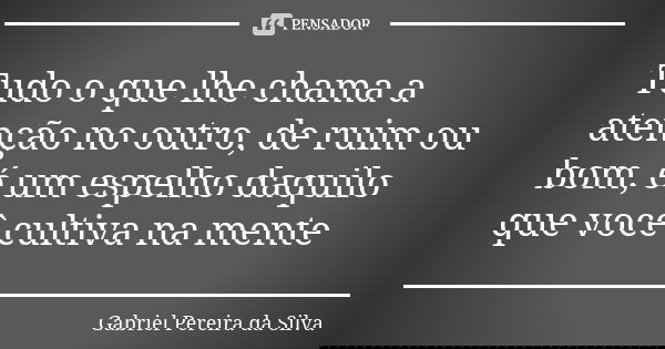 Tudo o que lhe chama a atenção no outro, de ruim ou bom, é um espelho daquilo que você cultiva na mente... Frase de Gabriel Pereira da Silva.