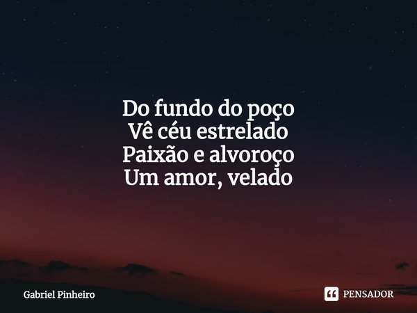 ⁠Do fundo do poço
Vê céu estrelado
Paixão e alvoroço
Um amor, velado... Frase de Gabriel Pinheiro.
