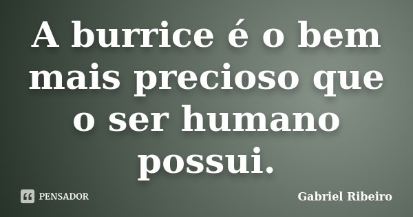 A burrice é o bem mais precioso que o ser humano possui.... Frase de Gabriel Ribeiro.