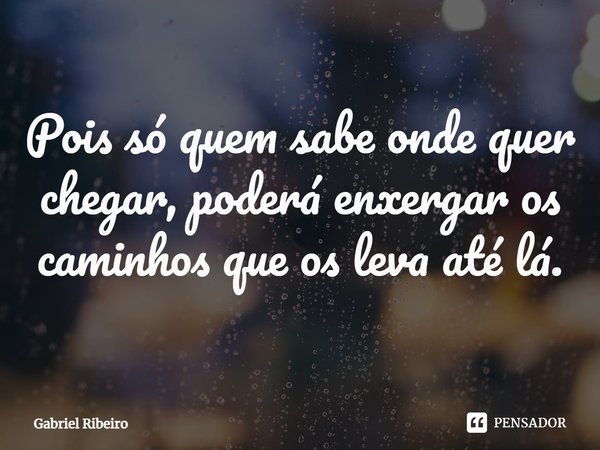 ⁠Pois só quem sabe onde quer chegar, poderá enxergar os caminhos que os leva até lá.... Frase de Gabriel Ribeiro.
