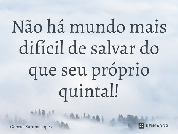 ⁠Não há mundo mais difícil de salvar do que seu próprio quintal!... Frase de Gabriel Santos Lopes.