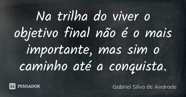 Na trilha do viver o objetivo final não é o mais importante, mas sim o caminho até a conquista.... Frase de Gabriel Silva de Andrade.