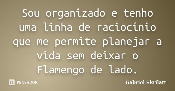Sou organizado e tenho uma linha de raciocínio que me permite planejar a vida sem deixar o Flamengo de lado.... Frase de Gabriel Skrilatt.
