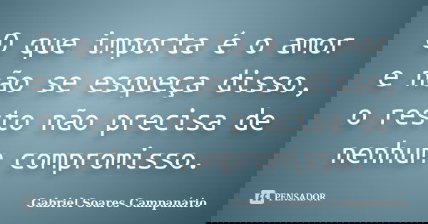 O que importa é o amor e não se esqueça disso, o resto não precisa de nenhum compromisso.... Frase de Gabriel Soares Campanário.