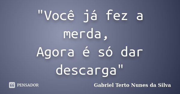 "Você já fez a merda, Agora é só dar descarga"... Frase de Gabriel Terto Nunes da Silva.